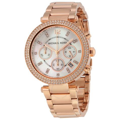 michael kors rose gold watch with pink face|michael kors parker chronograph watch.